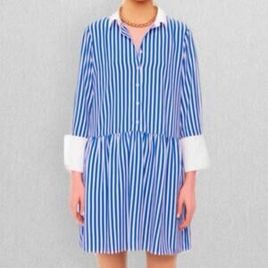 Tuckernuck Hayes Blue and White Striped Drop Waist Collar Dress Women’s Size XL